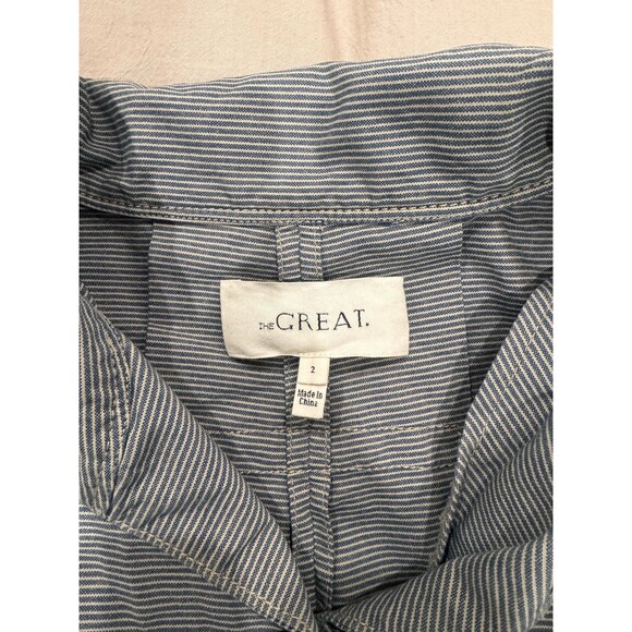 THE GREAT Womens Size 2 Gray Cotton Army Jacket Chore Coat Striped Quiet Luxury - Picture 3 of 6